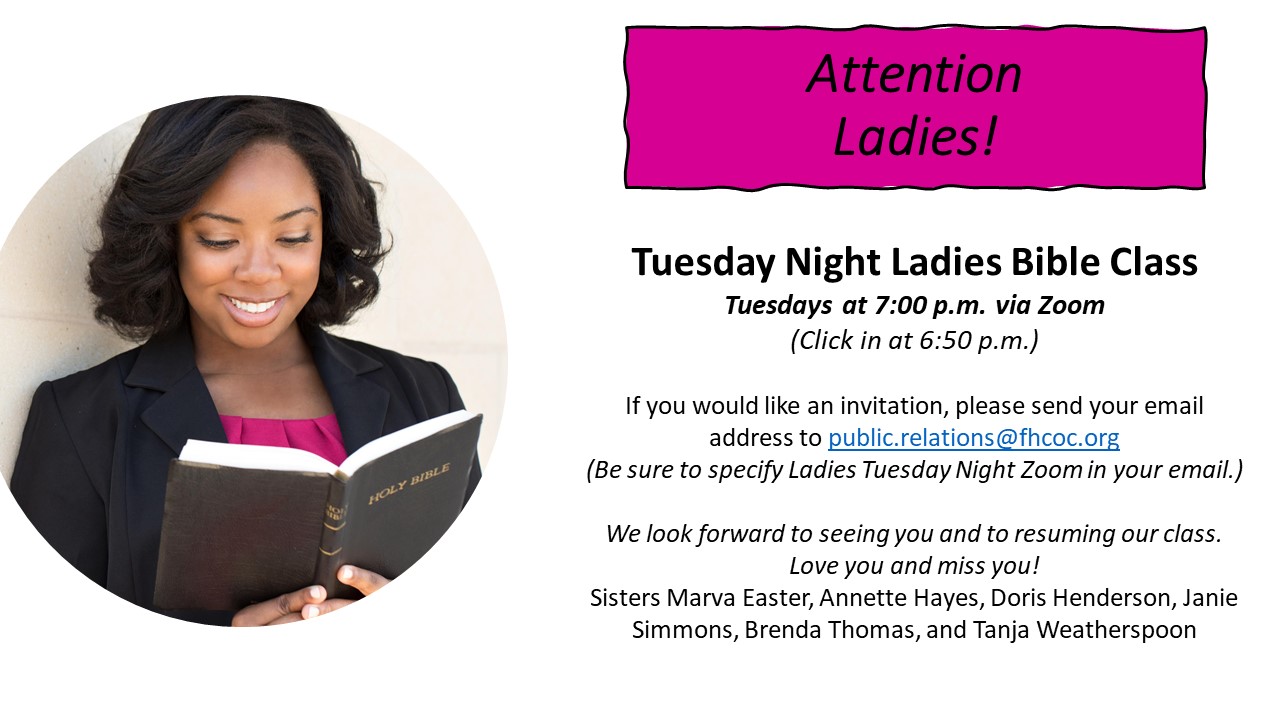 Tuesday Morning Ladies Bible Class (Virtual) @ Zoom Meeting